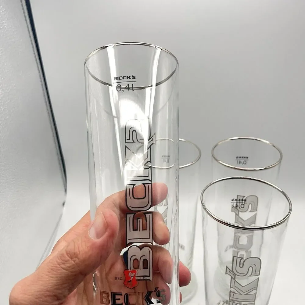 BECK’S  Set Of 4 Beer Glasses 0.4L Bar Pub Tall Glass Becks